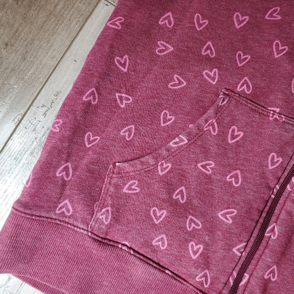 Cat & Jack Burgundy and Pink Heart Pattern Zip-Up Girls Size XL Casual Jacket - Picture 6 of 16
